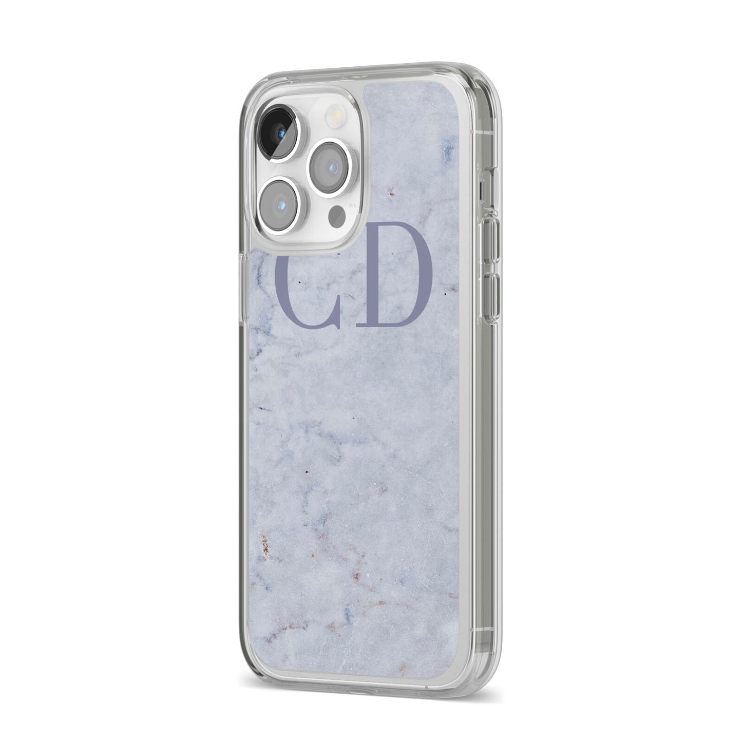 Grey Marble Grey Initials iPhone 14 Pro Max Clear Tough Case Silver Angled Image