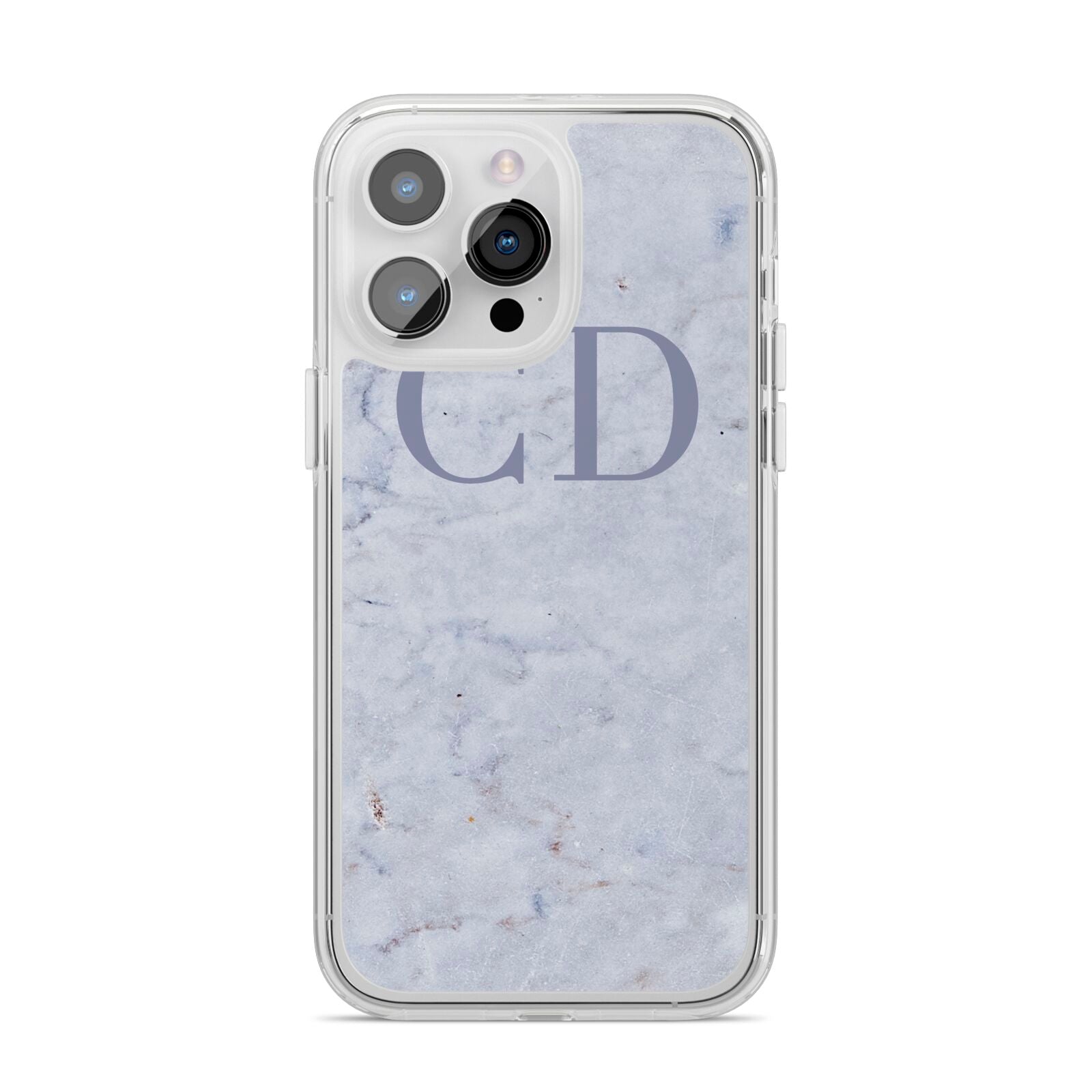 Grey Marble Grey Initials iPhone 14 Pro Max Clear Tough Case Silver