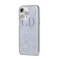 Grey Marble Grey Initials iPhone 14 Pro Max Glitter Tough Case Silver Angled Image