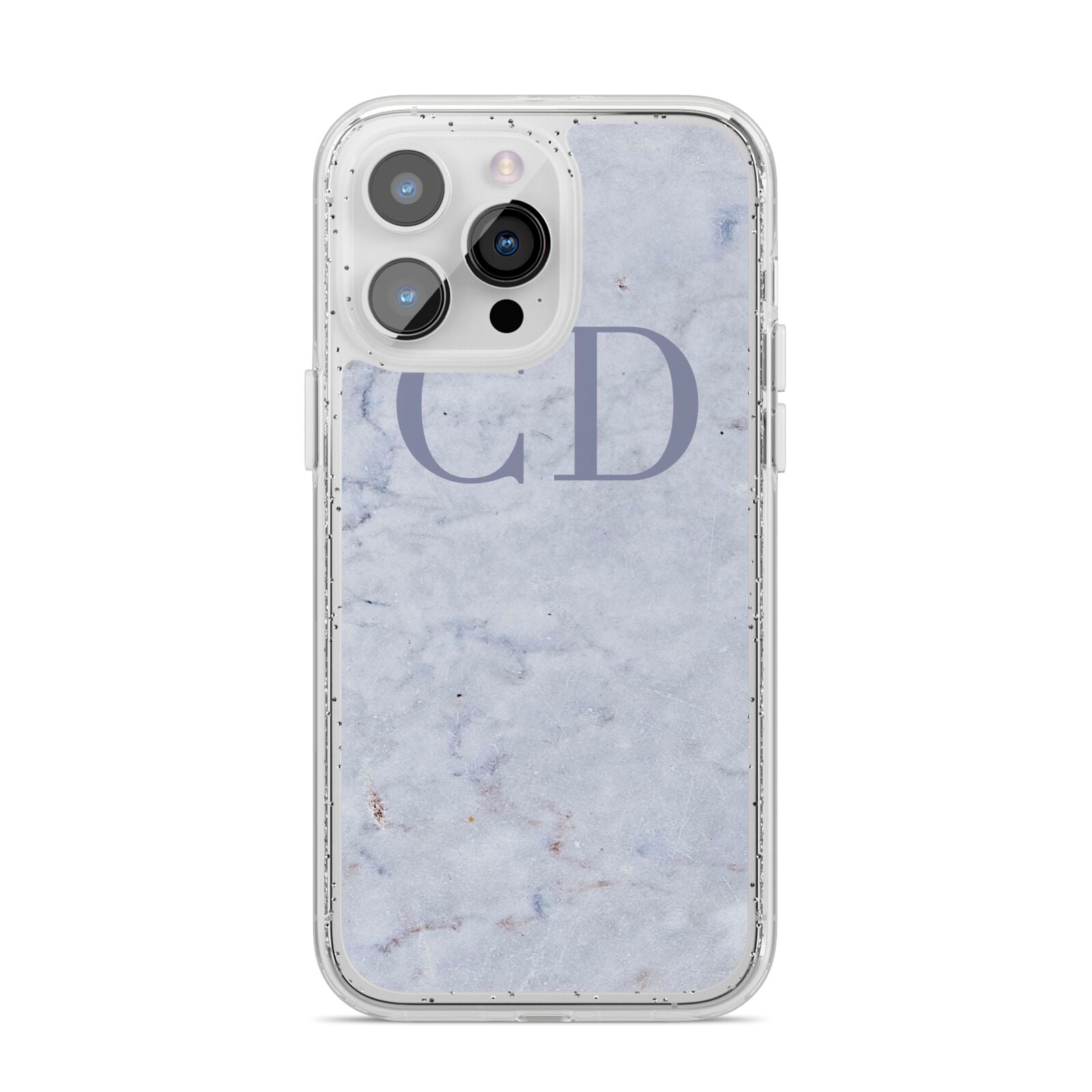 Grey Marble Grey Initials iPhone 14 Pro Max Glitter Tough Case Silver
