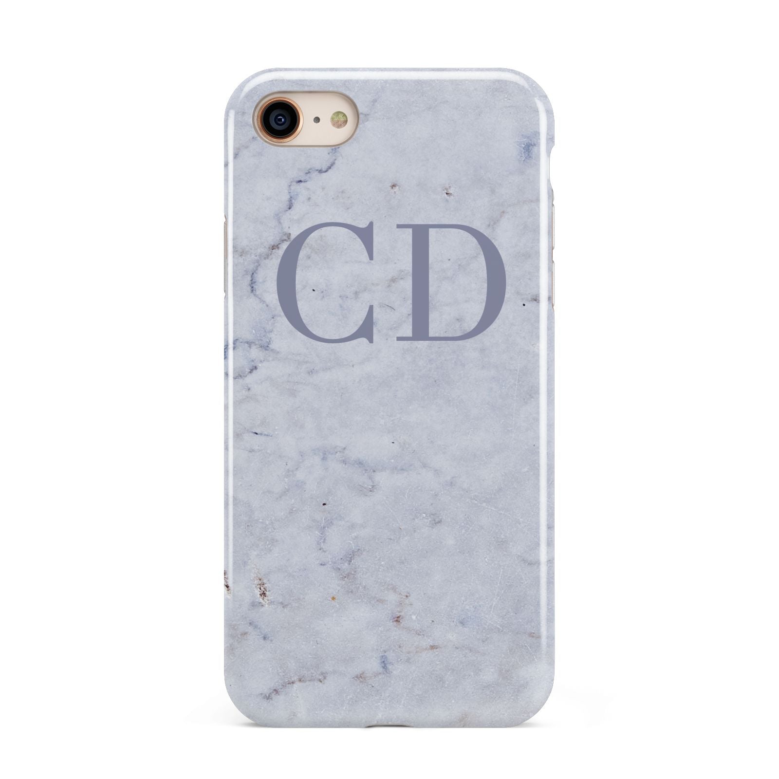 Grey Marble Grey Initials iPhone 8 3D Tough Case on Gold Phone