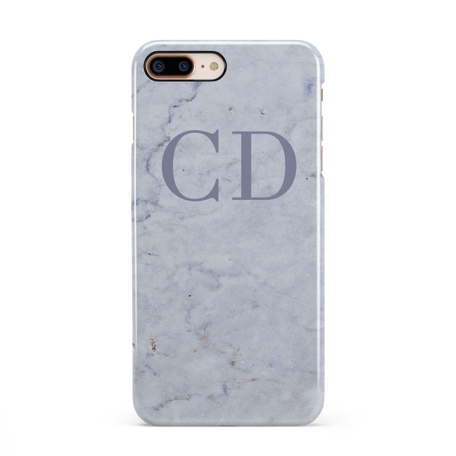 Grey Marble Grey Initials iPhone 8 Plus 3D Snap Case on Gold Phone