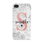 Grey Marble Personalised Pink Glitter Initial Apple iPhone 4s Case