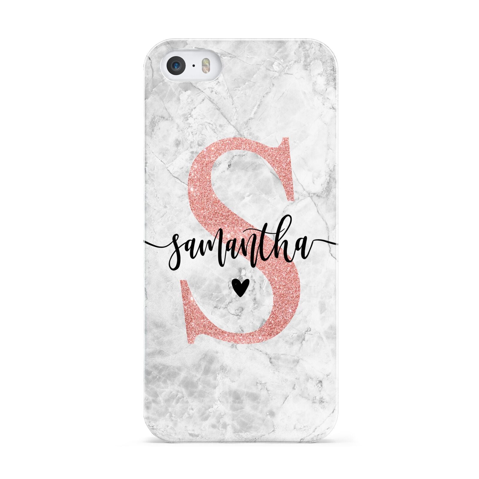 Grey Marble Personalised Pink Glitter Initial Apple iPhone 5 Case