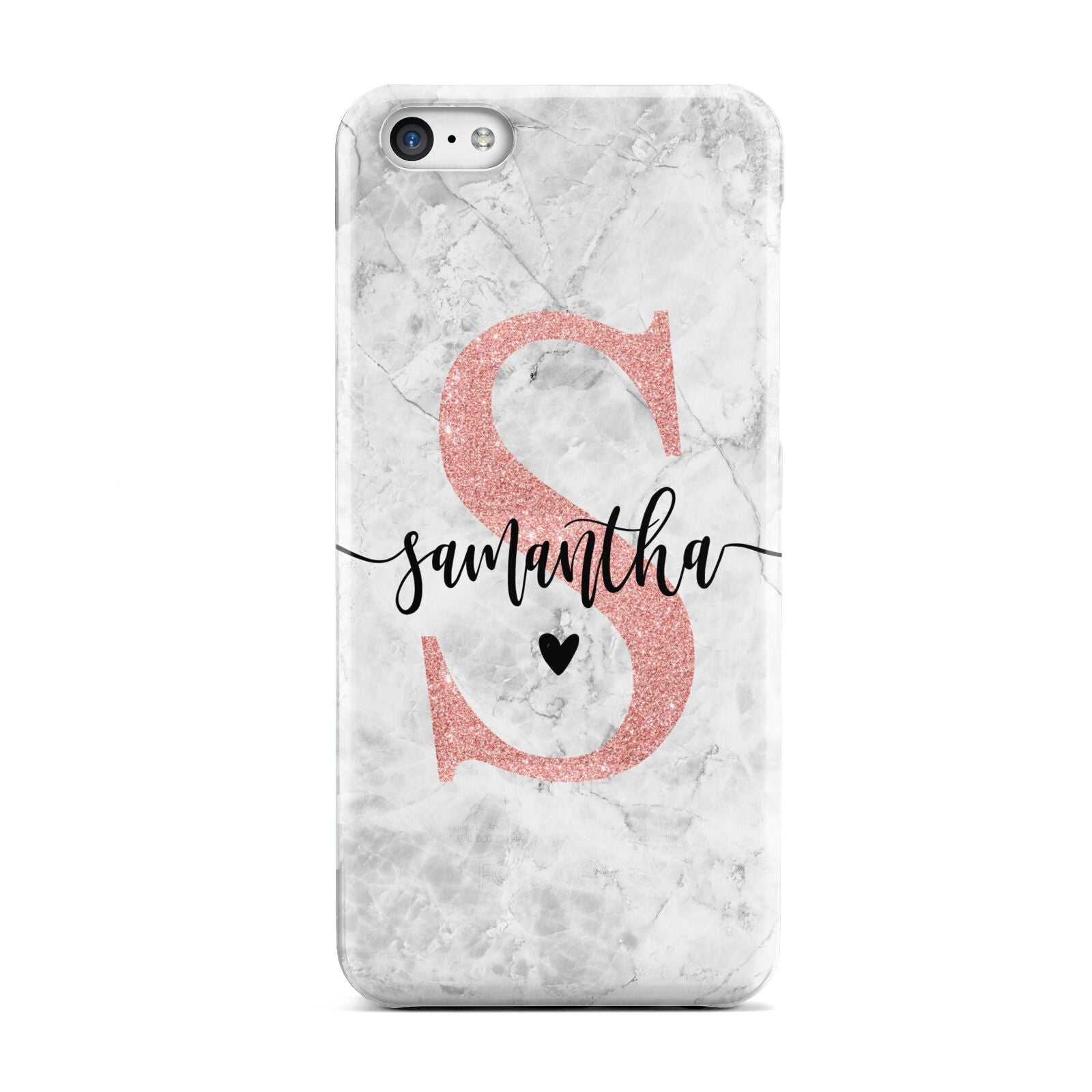 Grey Marble Personalised Pink Glitter Initial Apple iPhone 5c Case