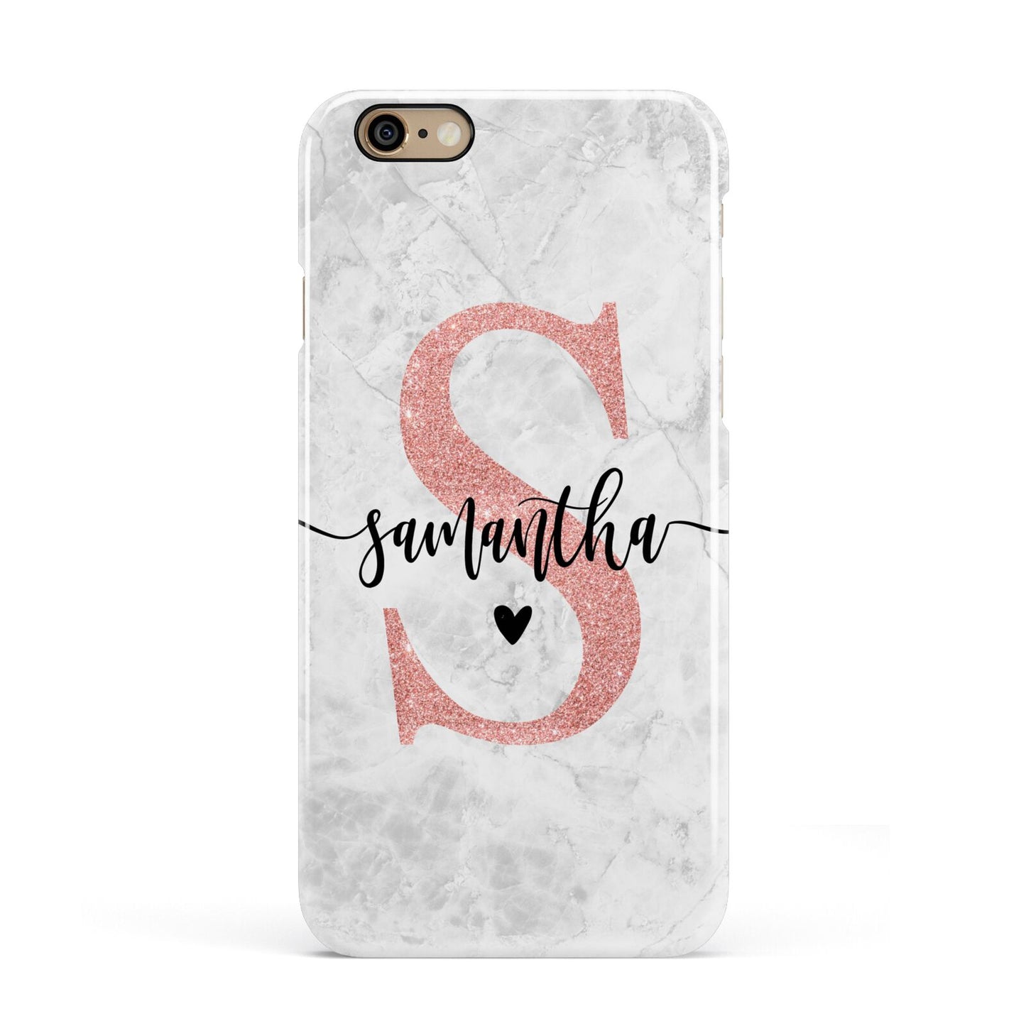 Grey Marble Personalised Pink Glitter Initial Apple iPhone 6 3D Snap Case