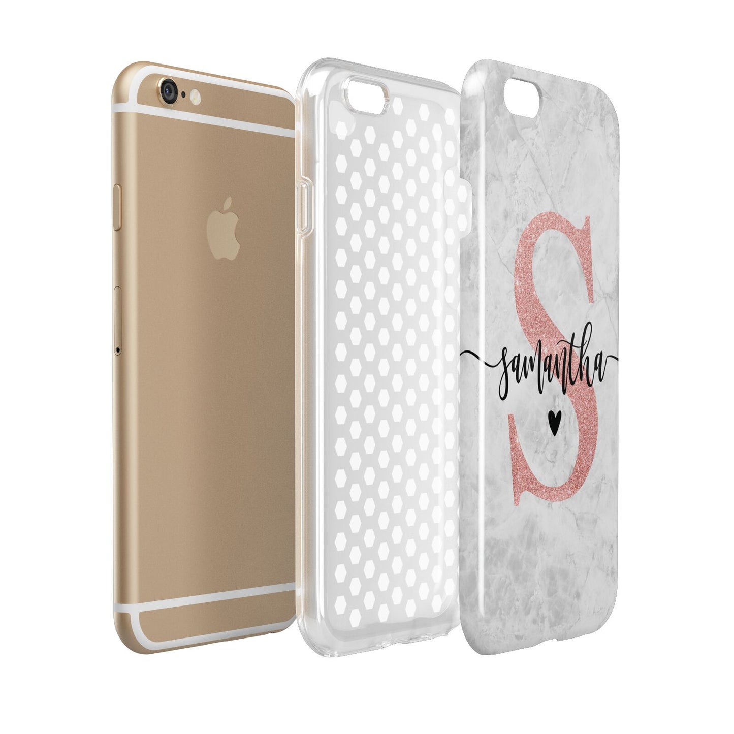 Grey Marble Personalised Pink Glitter Initial Apple iPhone 6 3D Tough Case Expanded view