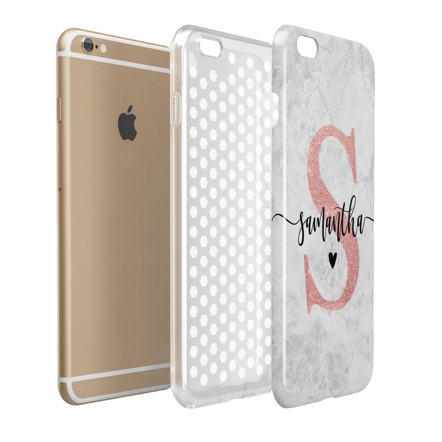 Grey Marble Personalised Pink Glitter Initial Apple iPhone 6 Plus 3D Tough Case Expand Detail Image