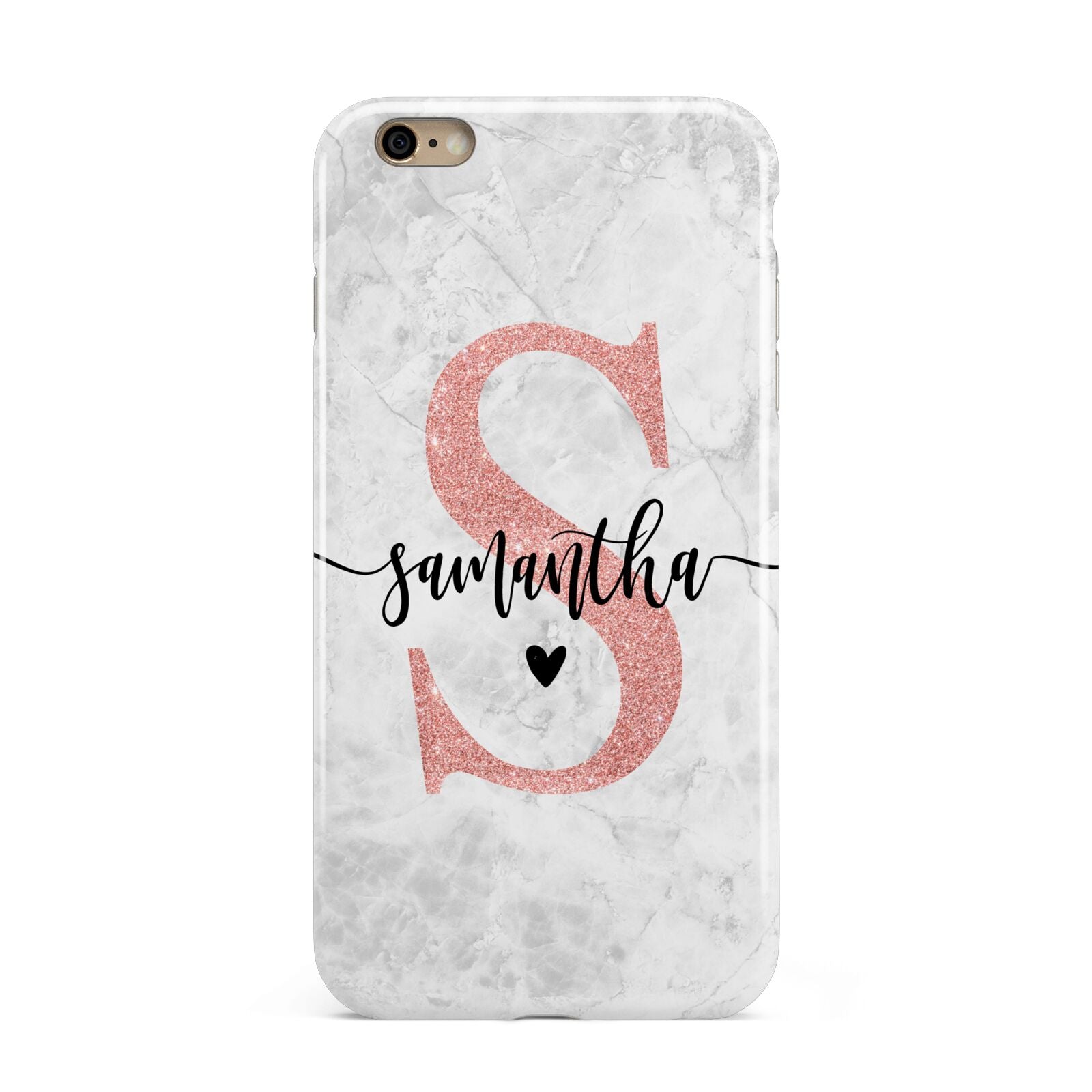 Grey Marble Personalised Pink Glitter Initial Apple iPhone 6 Plus 3D Tough Case