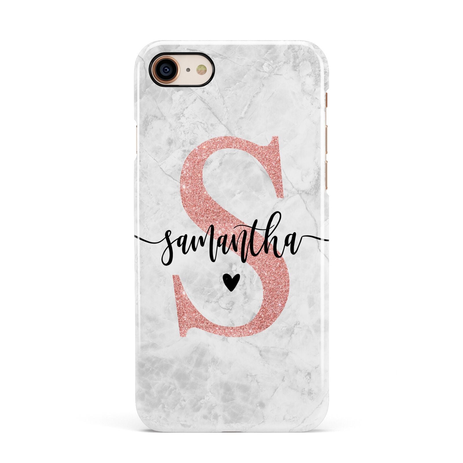 Grey Marble Personalised Pink Glitter Initial Apple iPhone 7 8 3D Snap Case