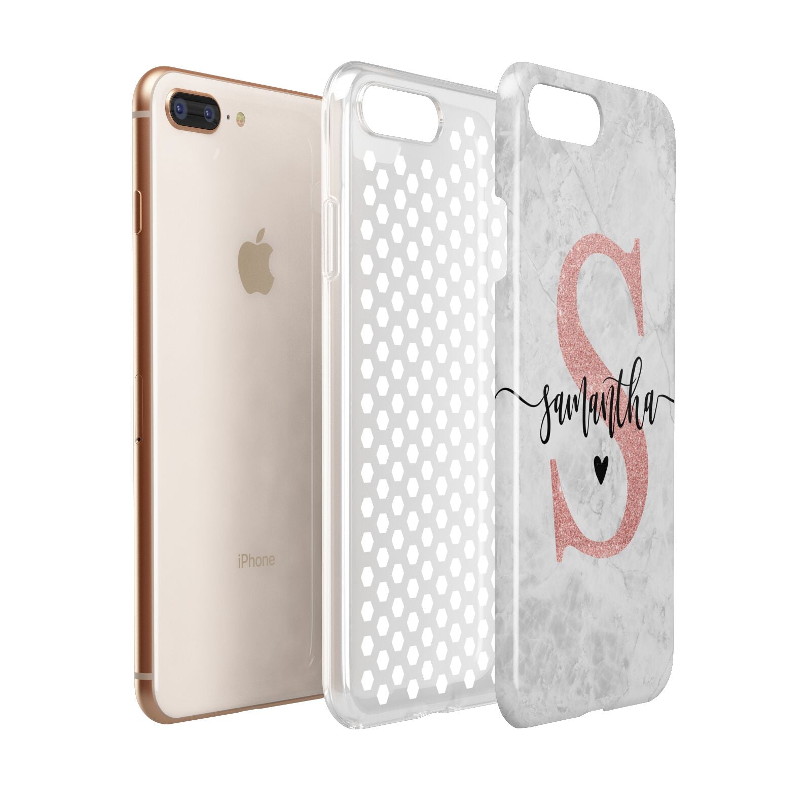 Grey Marble Personalised Pink Glitter Initial Apple iPhone 7 8 Plus 3D Tough Case Expanded View