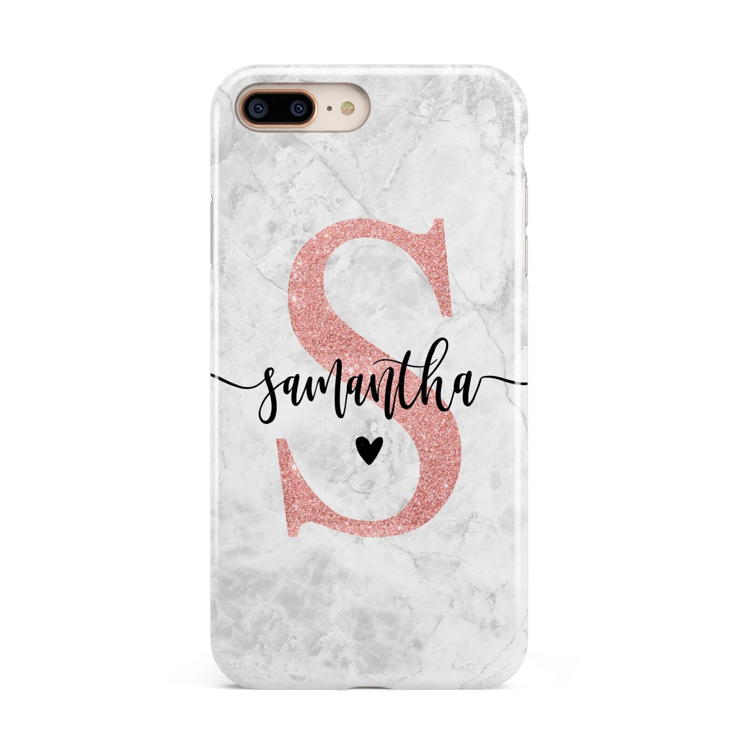 Grey Marble Personalised Pink Glitter Initial Apple iPhone 7 8 Plus 3D Tough Case