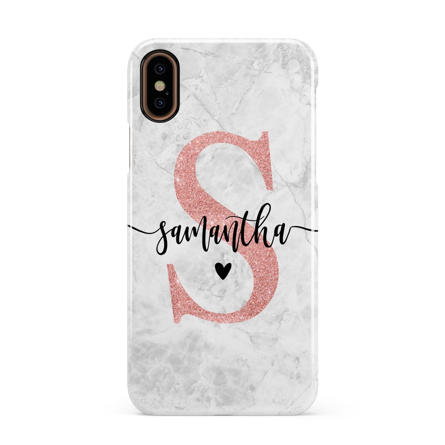 Grey Marble Personalised Pink Glitter Initial Apple iPhone XS 3D Snap Case