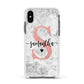 Grey Marble Personalised Pink Glitter Initial Apple iPhone Xs Impact Case White Edge on Black Phone