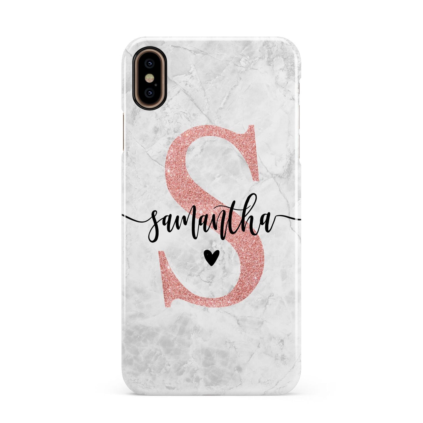 Grey Marble Personalised Pink Glitter Initial Apple iPhone Xs Max 3D Snap Case
