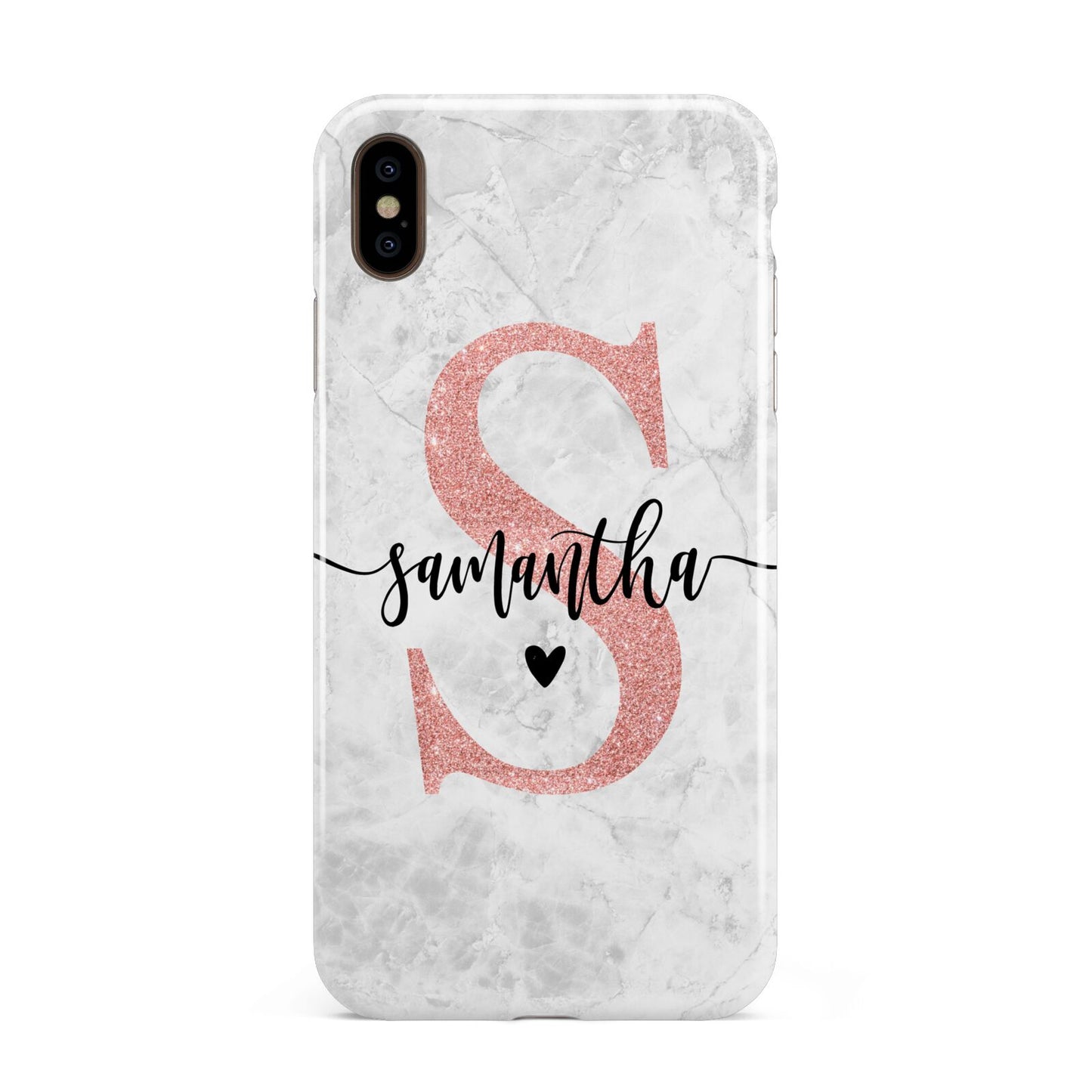 Grey Marble Personalised Pink Glitter Initial Apple iPhone Xs Max 3D Tough Case