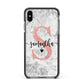 Grey Marble Personalised Pink Glitter Initial Apple iPhone Xs Max Impact Case Black Edge on Black Phone