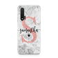 Grey Marble Personalised Pink Glitter Initial Huawei Nova 6 Phone Case