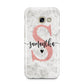 Grey Marble Personalised Pink Glitter Initial Samsung Galaxy A3 2017 Case on gold phone