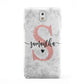 Grey Marble Personalised Pink Glitter Initial Samsung Galaxy Note 3 Case
