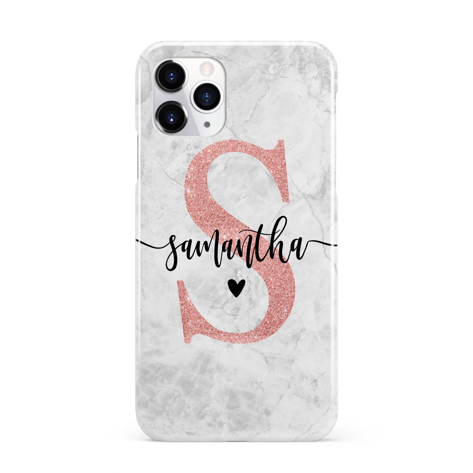 Grey Marble Personalised Pink Glitter Initial iPhone 11 Pro 3D Snap Case