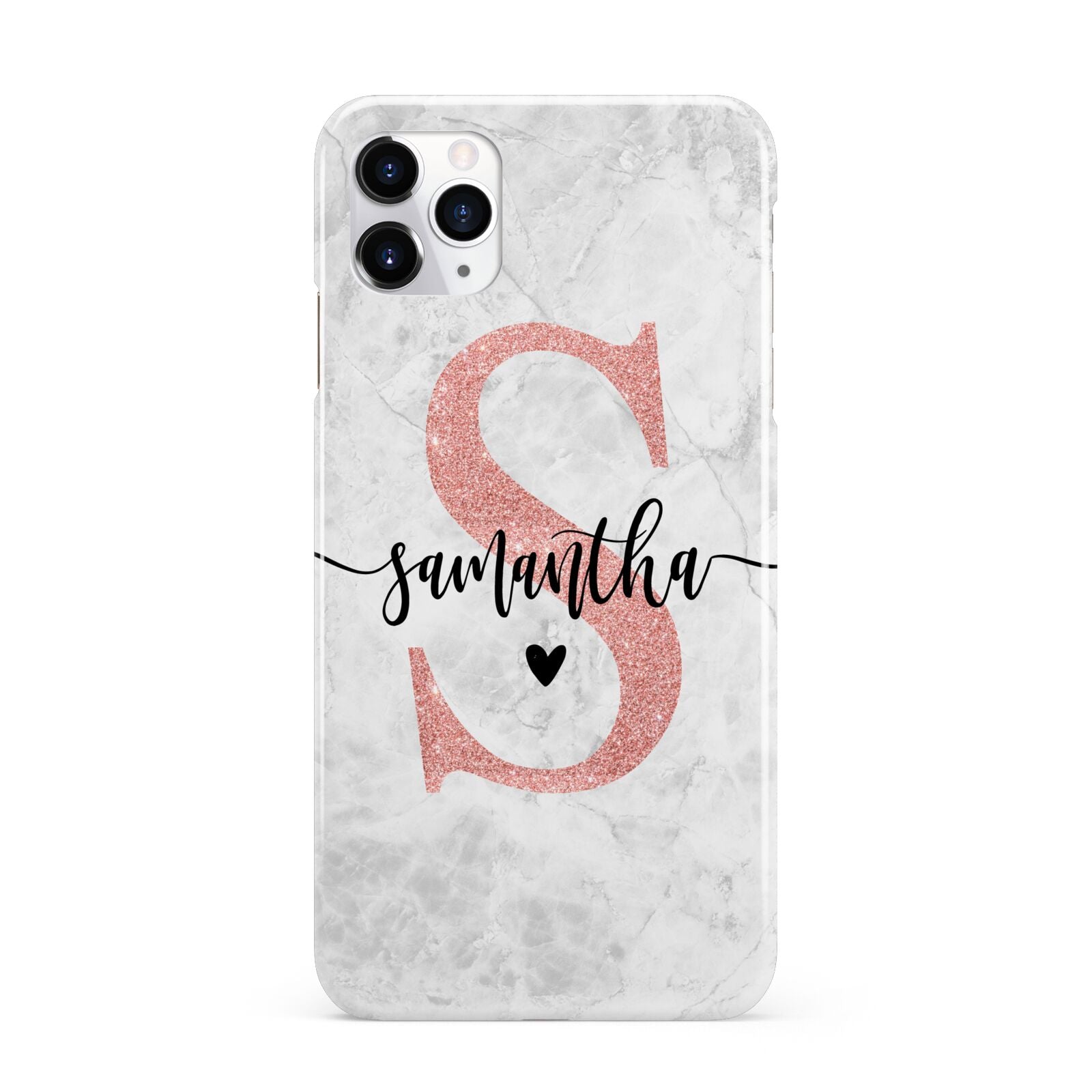Grey Marble Personalised Pink Glitter Initial iPhone 11 Pro Max 3D Snap Case