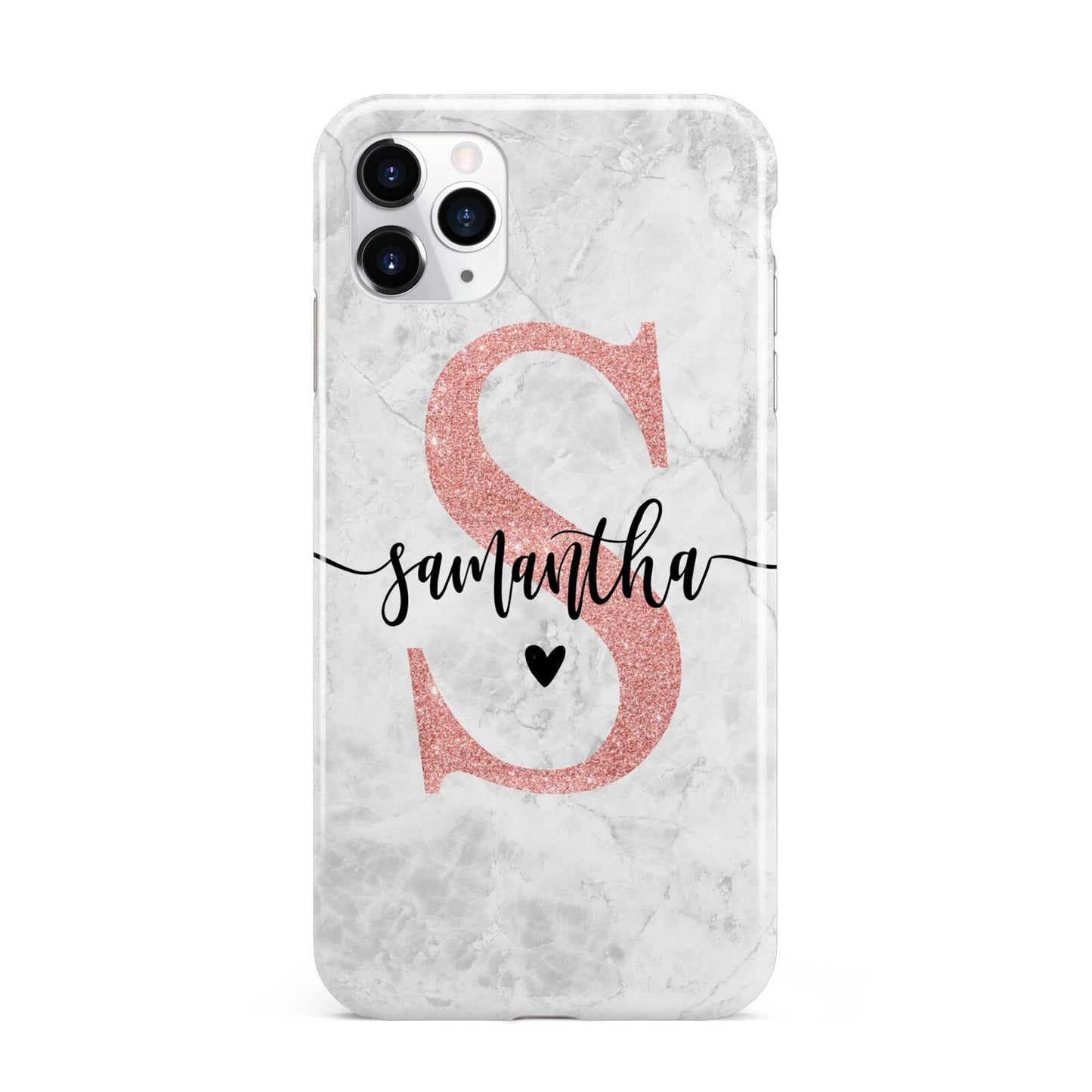 Grey Marble Personalised Pink Glitter Initial iPhone 11 Pro Max 3D Tough Case
