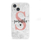 Grey Marble Personalised Pink Glitter Initial iPhone 13 Mini Clear Bumper Case