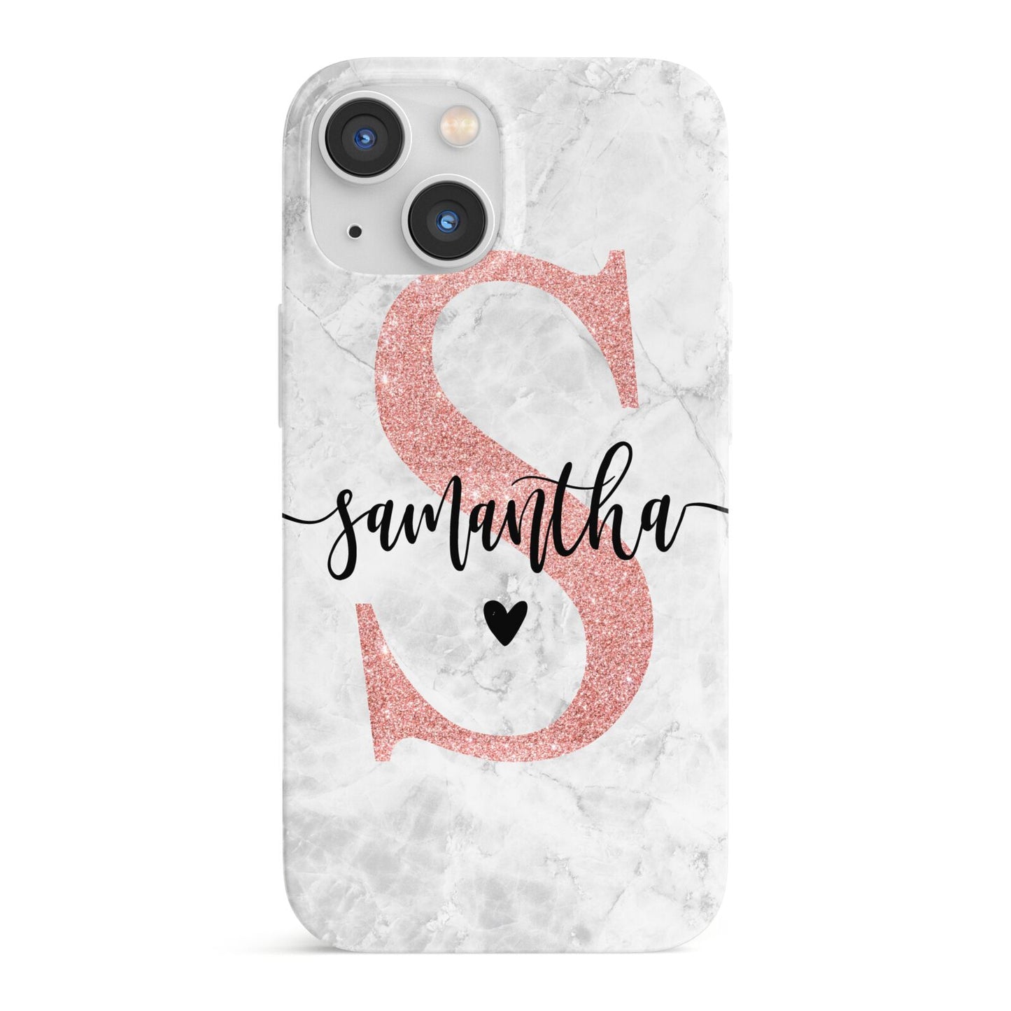 Grey Marble Personalised Pink Glitter Initial iPhone 13 Mini Full Wrap 3D Snap Case