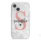 Grey Marble Personalised Pink Glitter Initial iPhone 13 Mini TPU Impact Case with White Edges