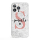 Grey Marble Personalised Pink Glitter Initial iPhone 13 Pro Clear Bumper Case