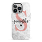 Grey Marble Personalised Pink Glitter Initial iPhone 13 Pro Full Wrap 3D Tough Case