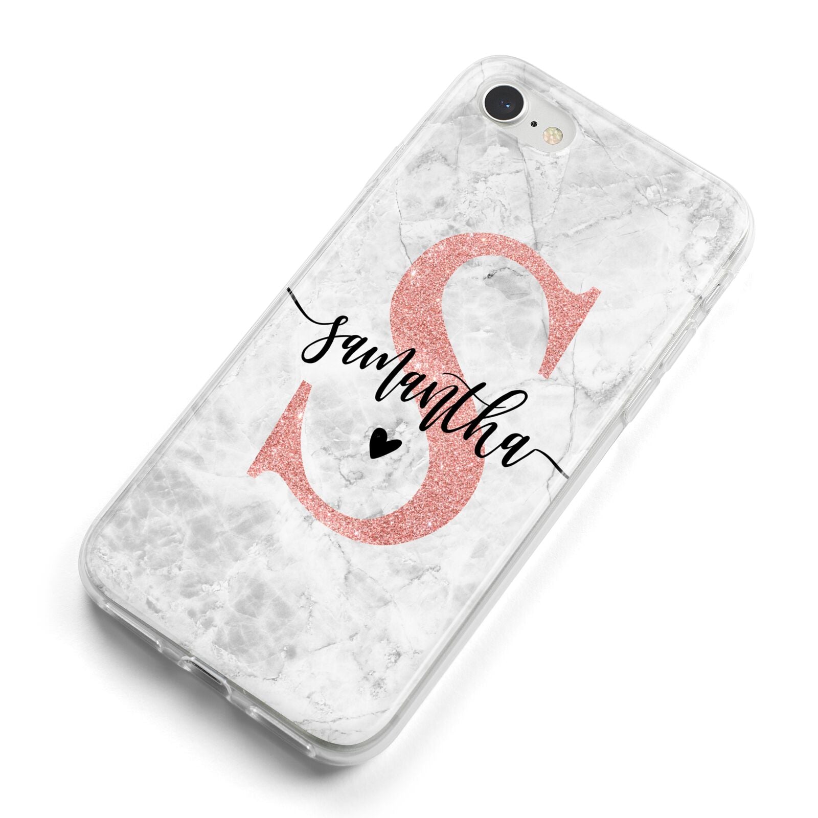 Grey Marble Personalised Pink Glitter Initial iPhone 8 Bumper Case on Silver iPhone Alternative Image