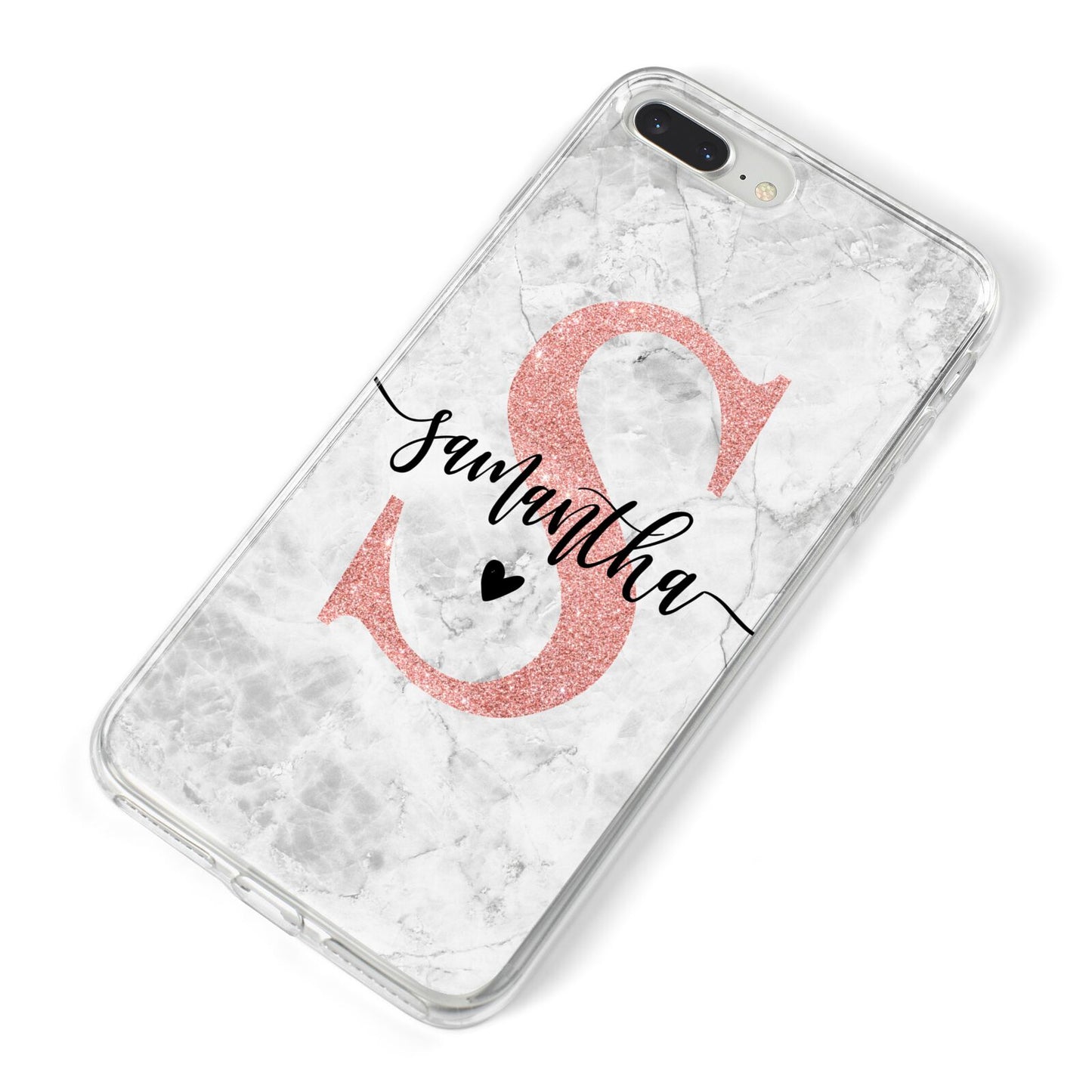 Grey Marble Personalised Pink Glitter Initial iPhone 8 Plus Bumper Case on Silver iPhone Alternative Image