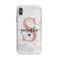 Grey Marble Personalised Pink Glitter Initial iPhone X Bumper Case on Silver iPhone Alternative Image 1