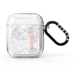 Grey Marble Personalised Vertical Glitter Name AirPods Case