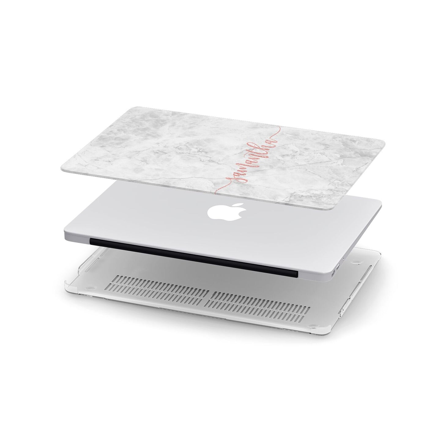 Grey Marble Personalised Vertical Glitter Name Apple MacBook Case in Detail