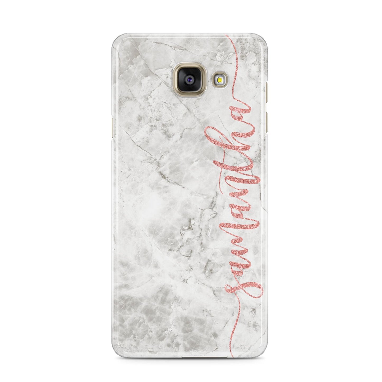 Grey Marble Personalised Vertical Glitter Name Samsung Galaxy A3 2016 Case on gold phone