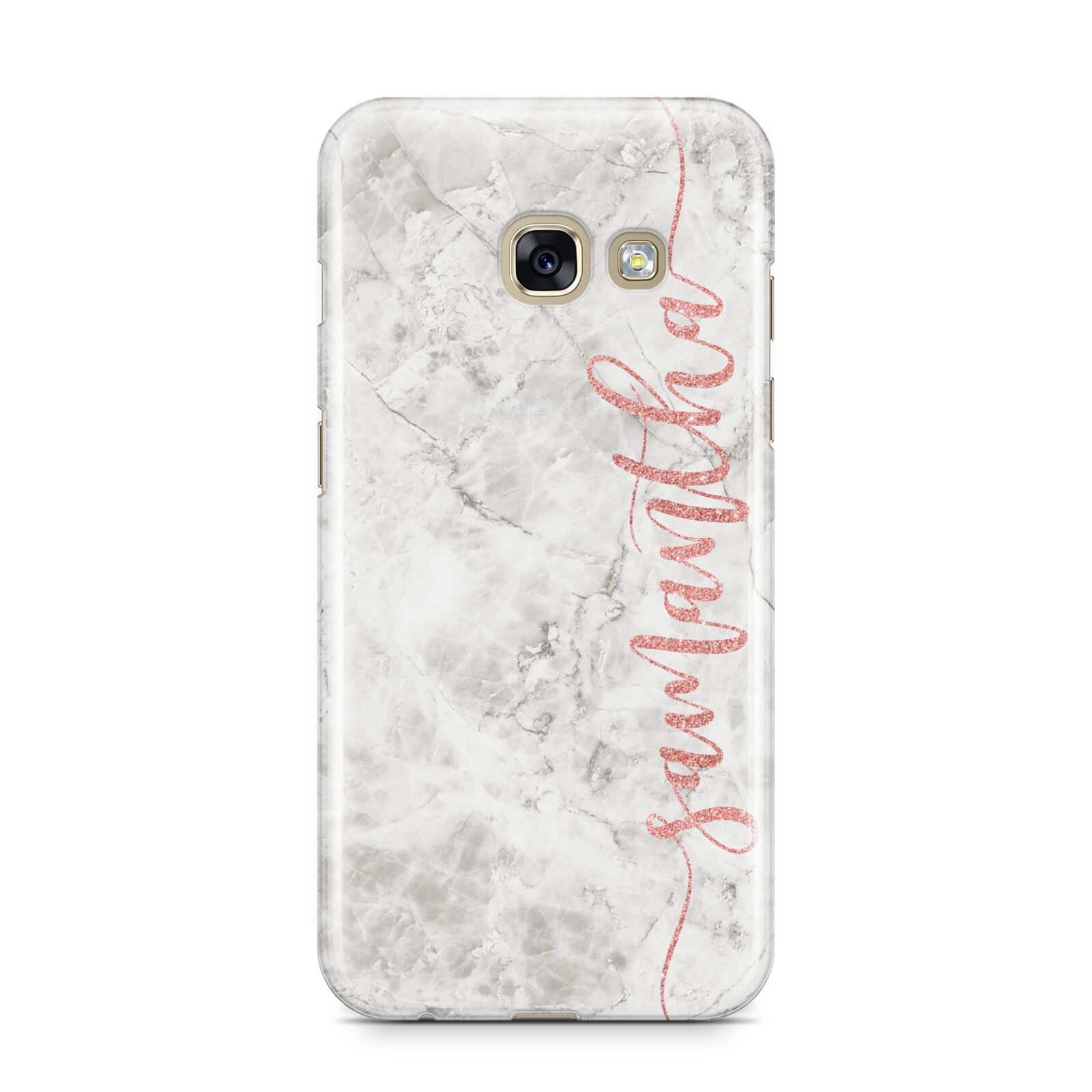 Grey Marble Personalised Vertical Glitter Name Samsung Galaxy A3 2017 Case on gold phone