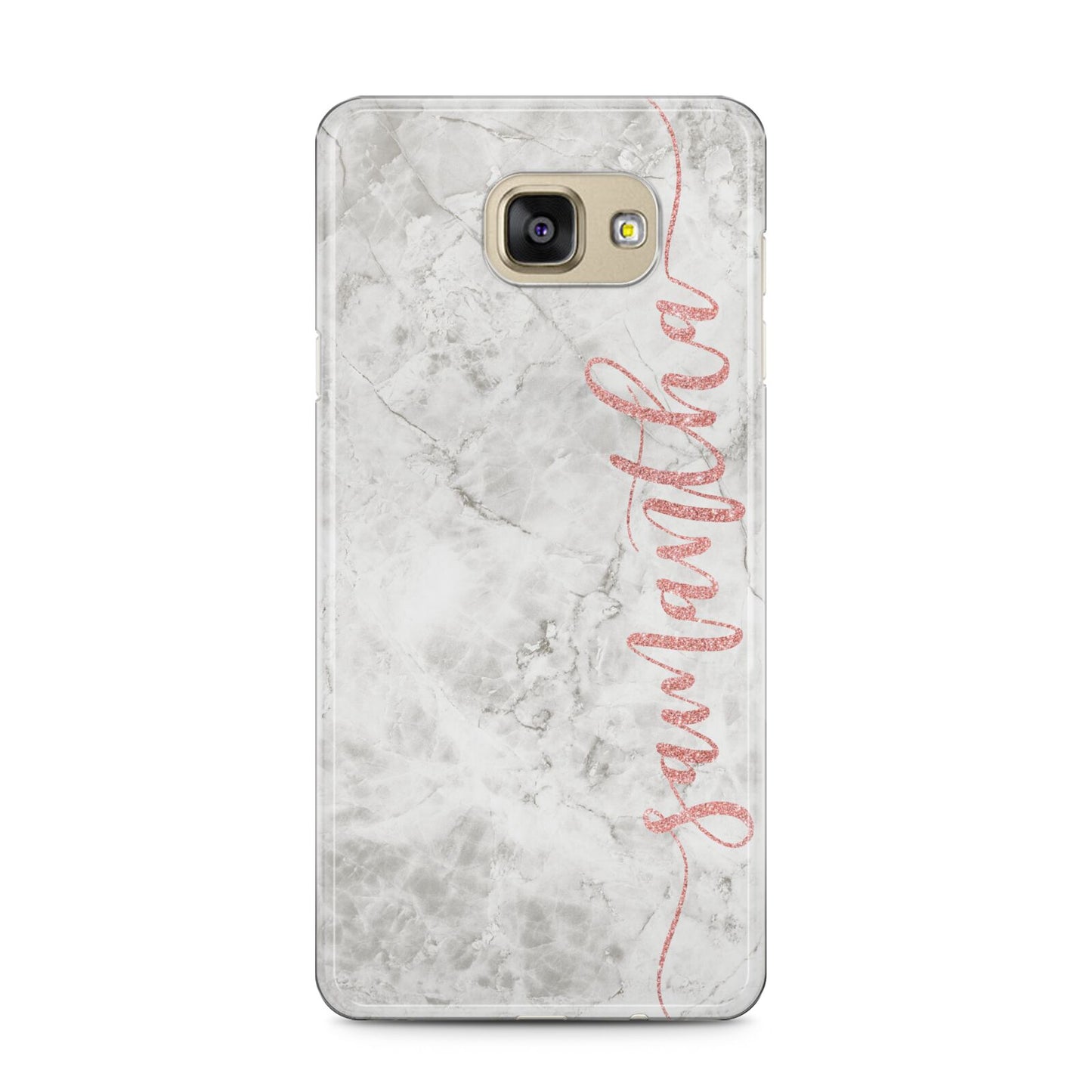 Grey Marble Personalised Vertical Glitter Name Samsung Galaxy A5 2016 Case on gold phone