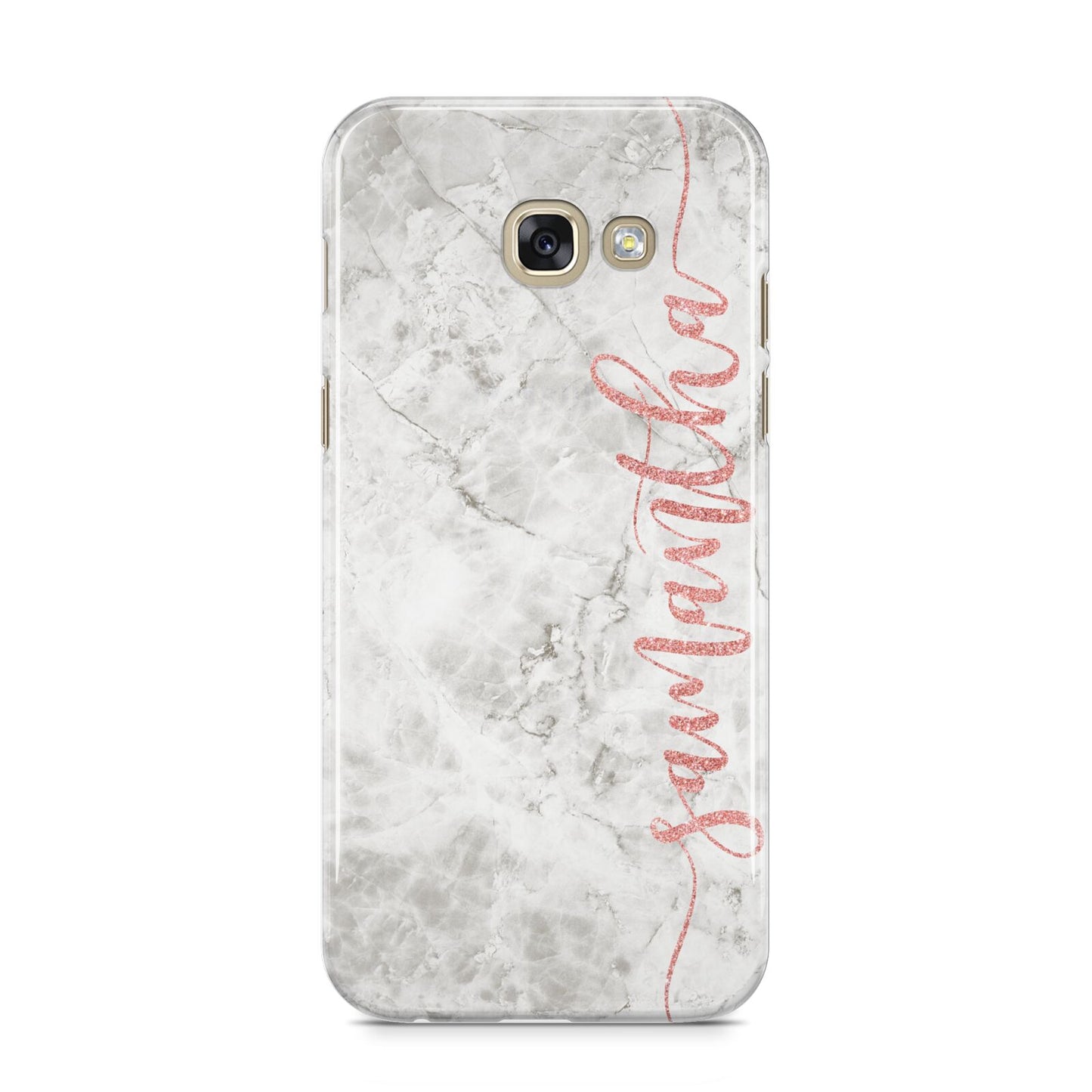Grey Marble Personalised Vertical Glitter Name Samsung Galaxy A5 2017 Case on gold phone