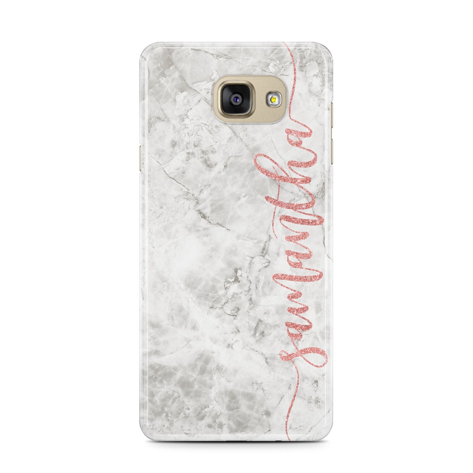 Grey Marble Personalised Vertical Glitter Name Samsung Galaxy A7 2016 Case on gold phone