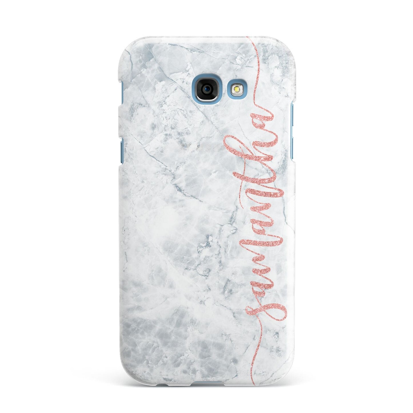Grey Marble Personalised Vertical Glitter Name Samsung Galaxy A7 2017 Case