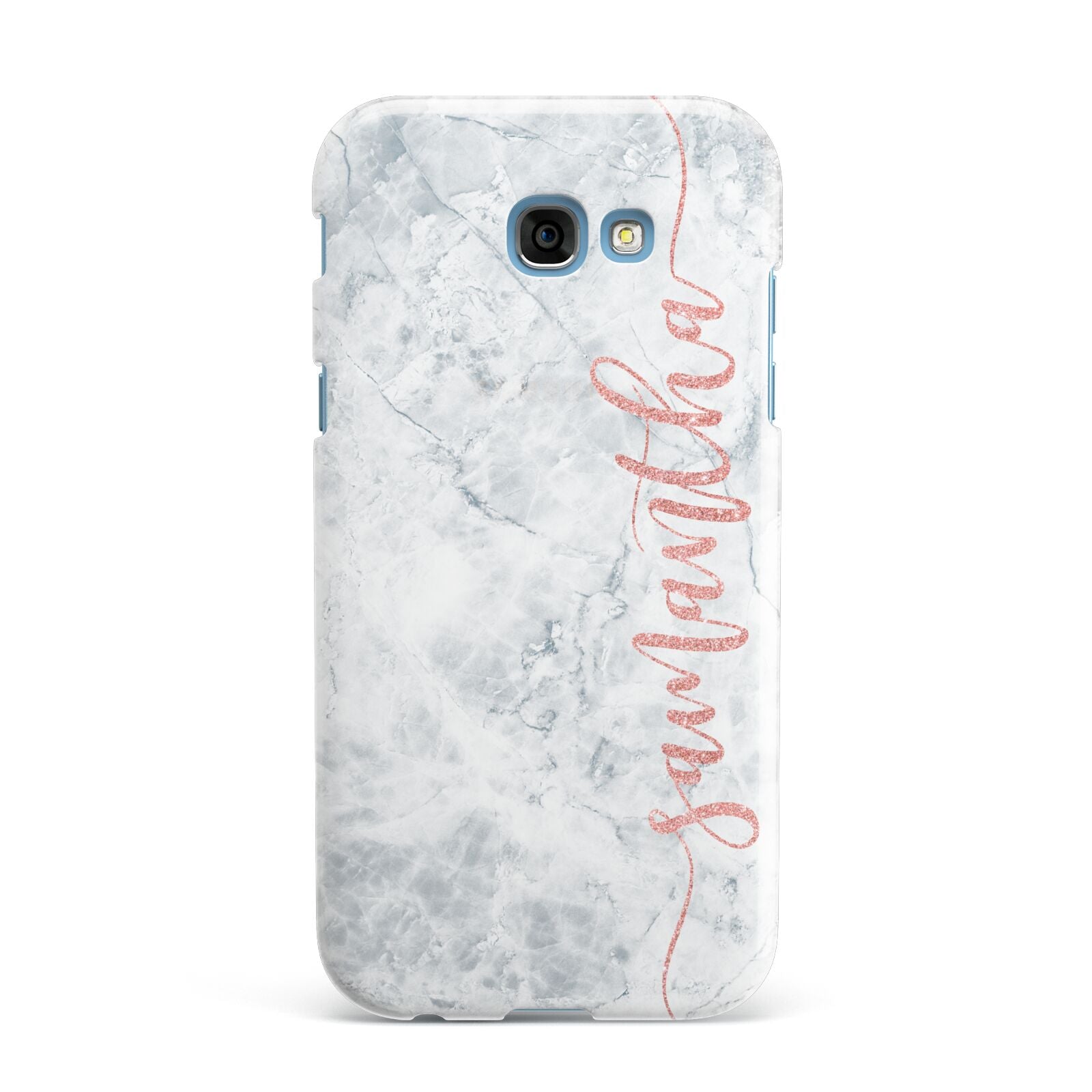 Grey Marble Personalised Vertical Glitter Name Samsung Galaxy A7 2017 Case