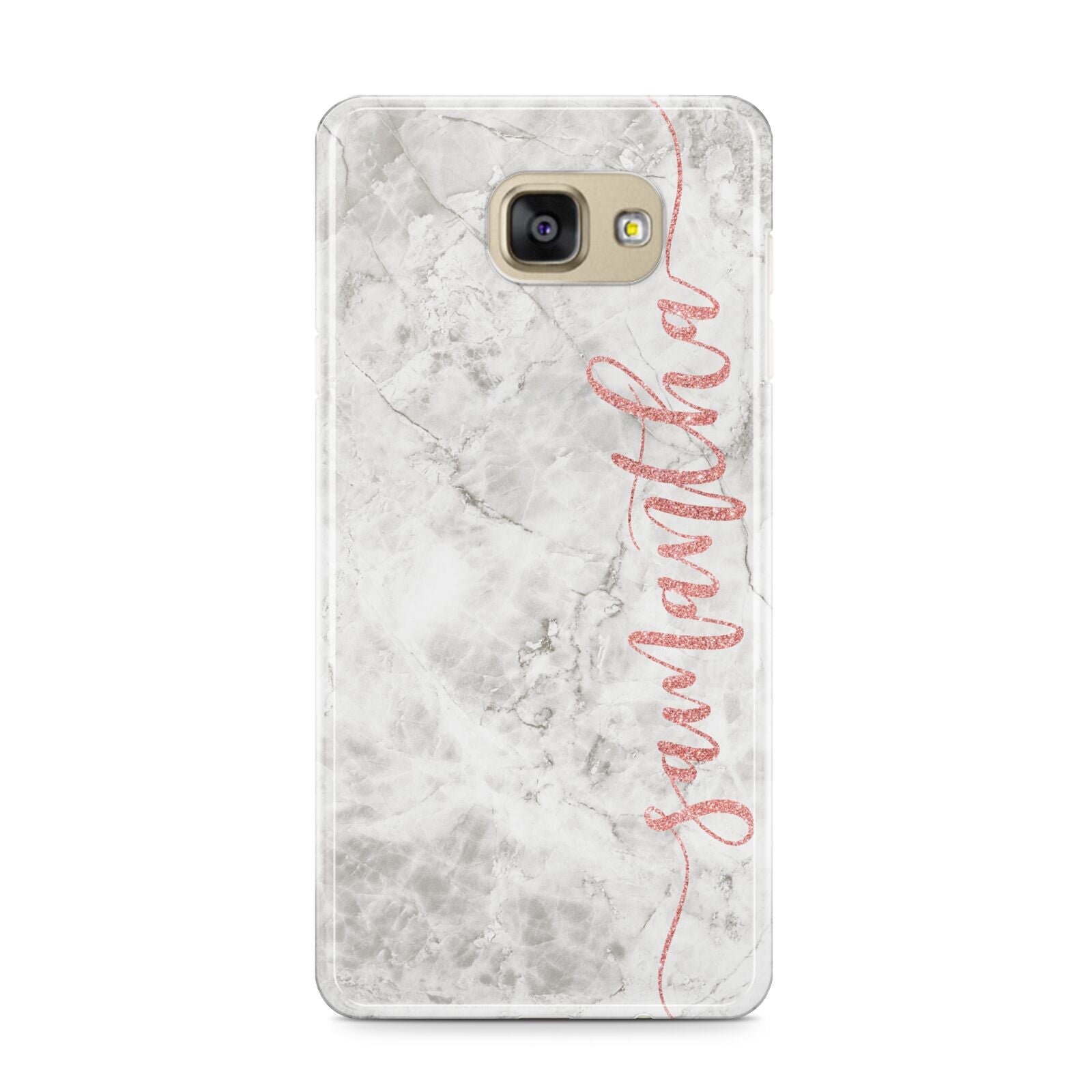 Grey Marble Personalised Vertical Glitter Name Samsung Galaxy A9 2016 Case on gold phone