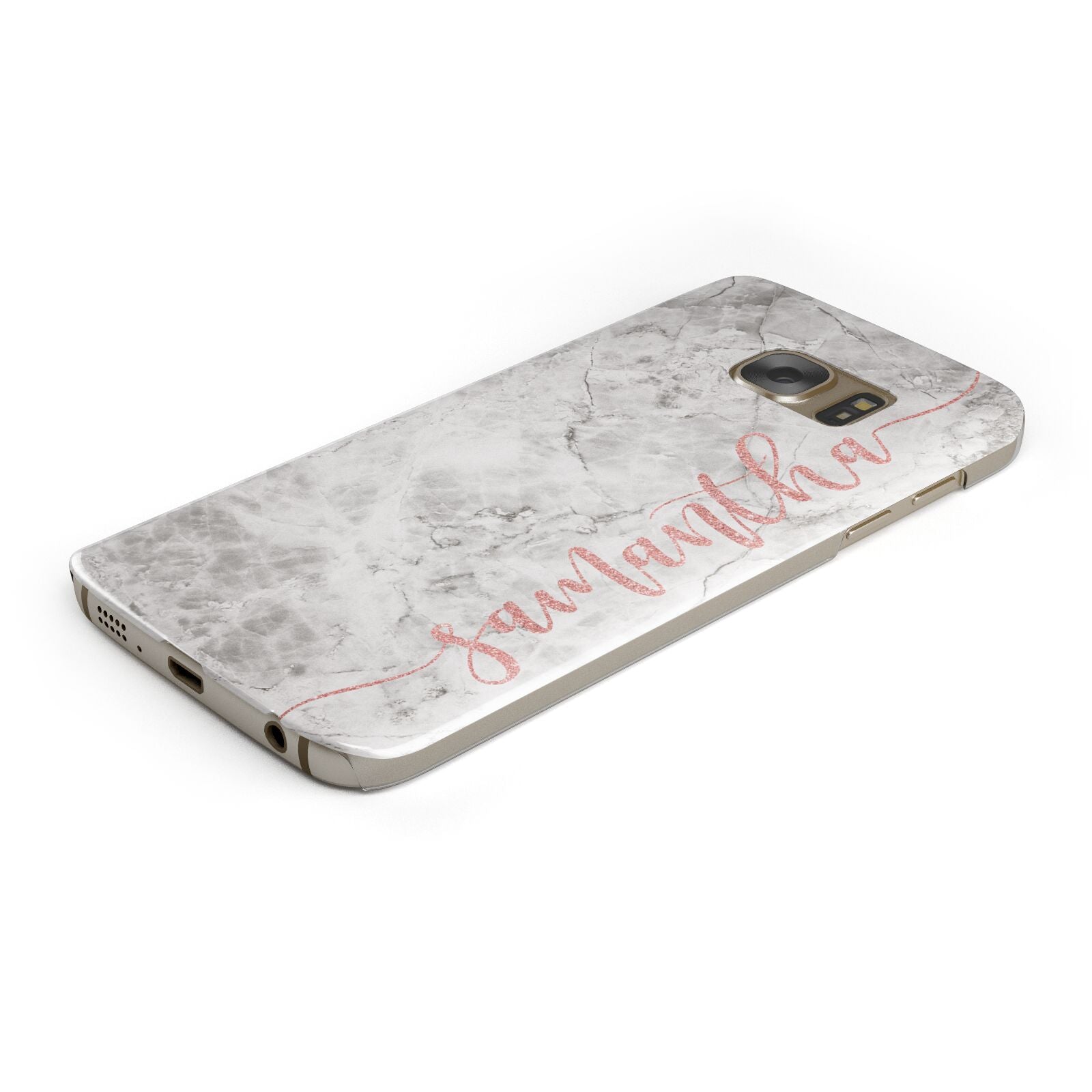 Grey Marble Personalised Vertical Glitter Name Samsung Galaxy Case Bottom Cutout