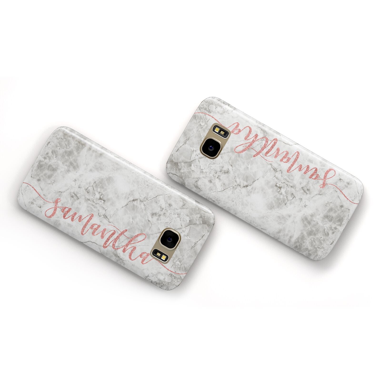 Grey Marble Personalised Vertical Glitter Name Samsung Galaxy Case Flat Overview