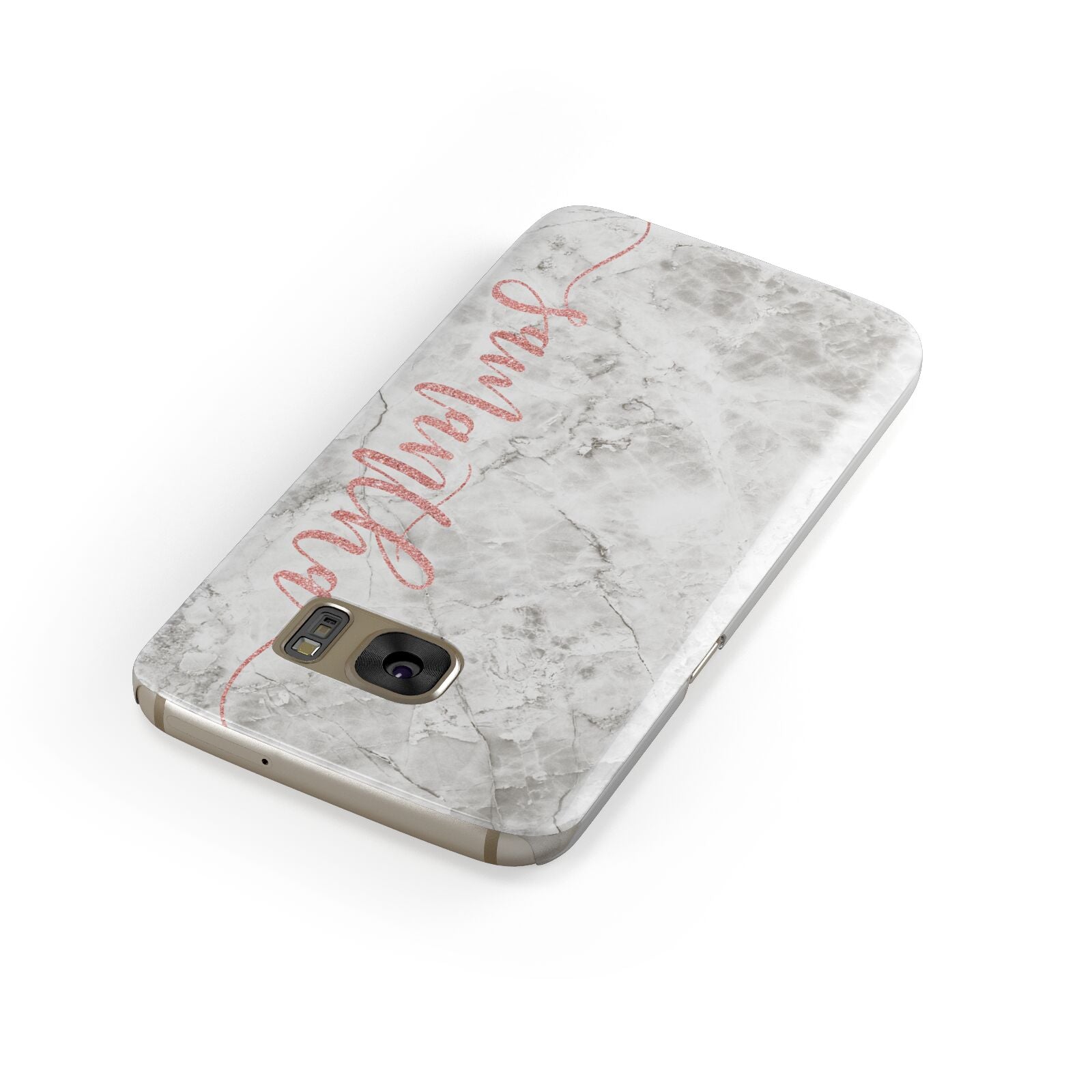 Grey Marble Personalised Vertical Glitter Name Samsung Galaxy Case Front Close Up