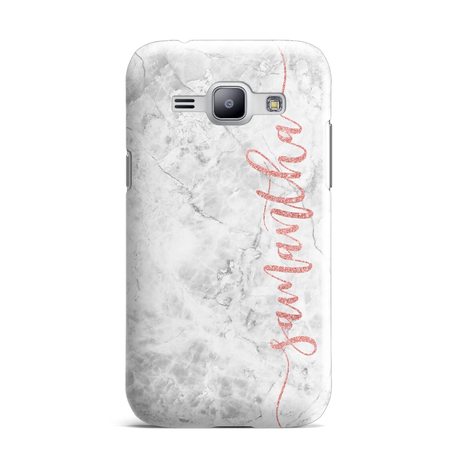 Grey Marble Personalised Vertical Glitter Name Samsung Galaxy J1 2015 Case