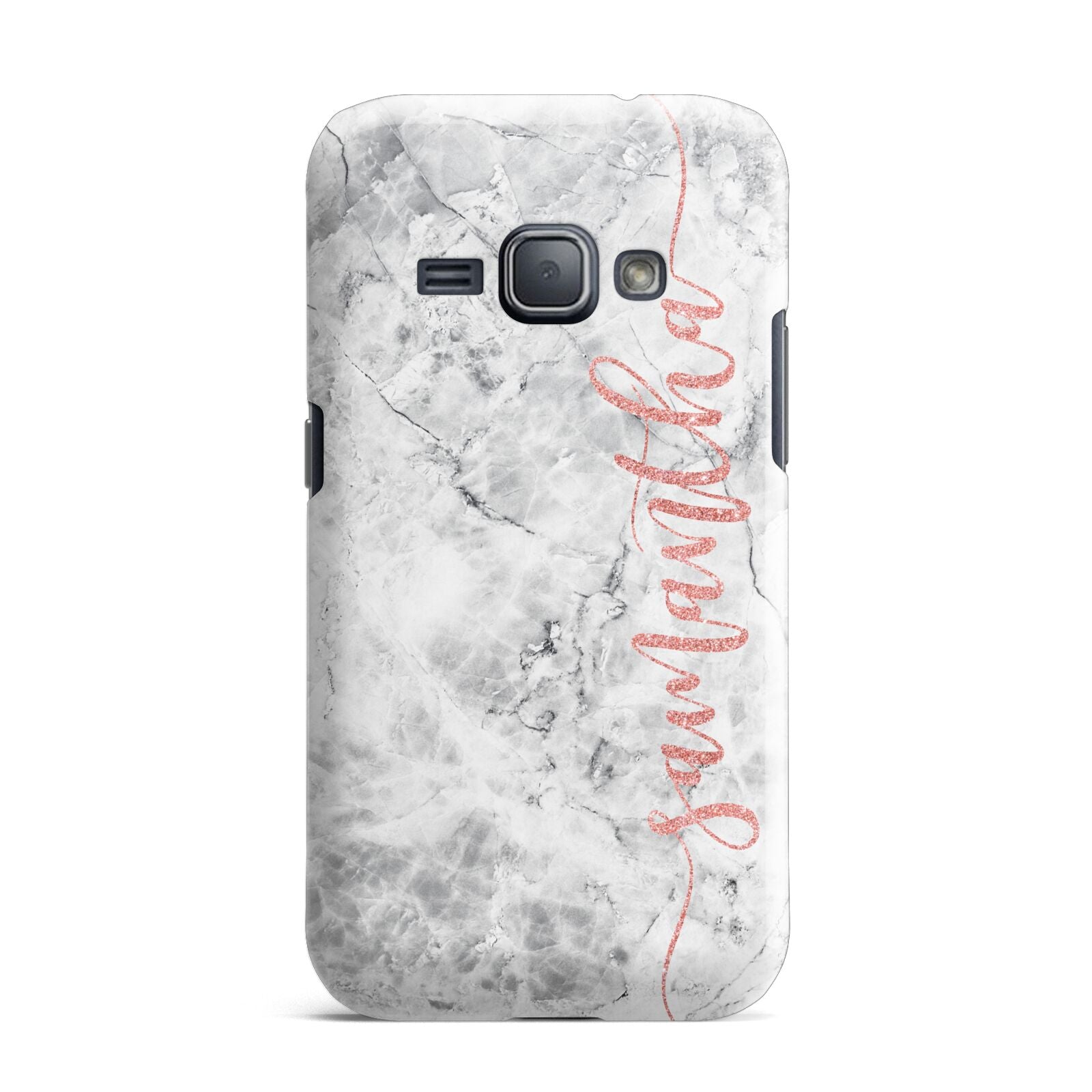 Grey Marble Personalised Vertical Glitter Name Samsung Galaxy J1 2016 Case